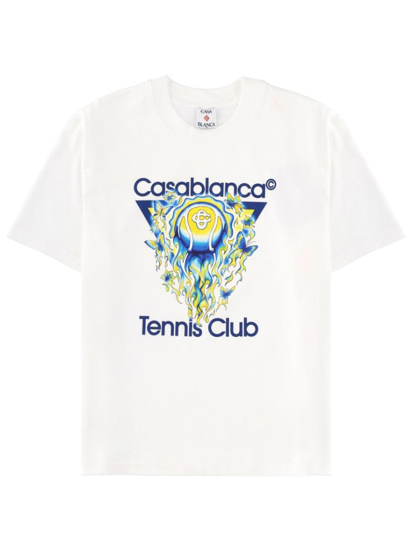 Casablanca Tennis Club Boxy Front Flame Cotton T-Shirt