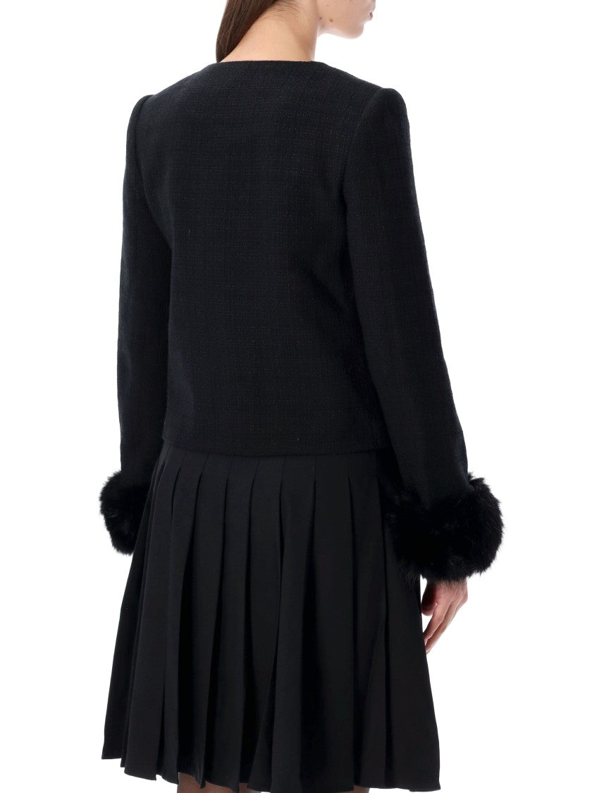 Self-Portrait Boucle Cropped Jacket Eco Fur Sleeve