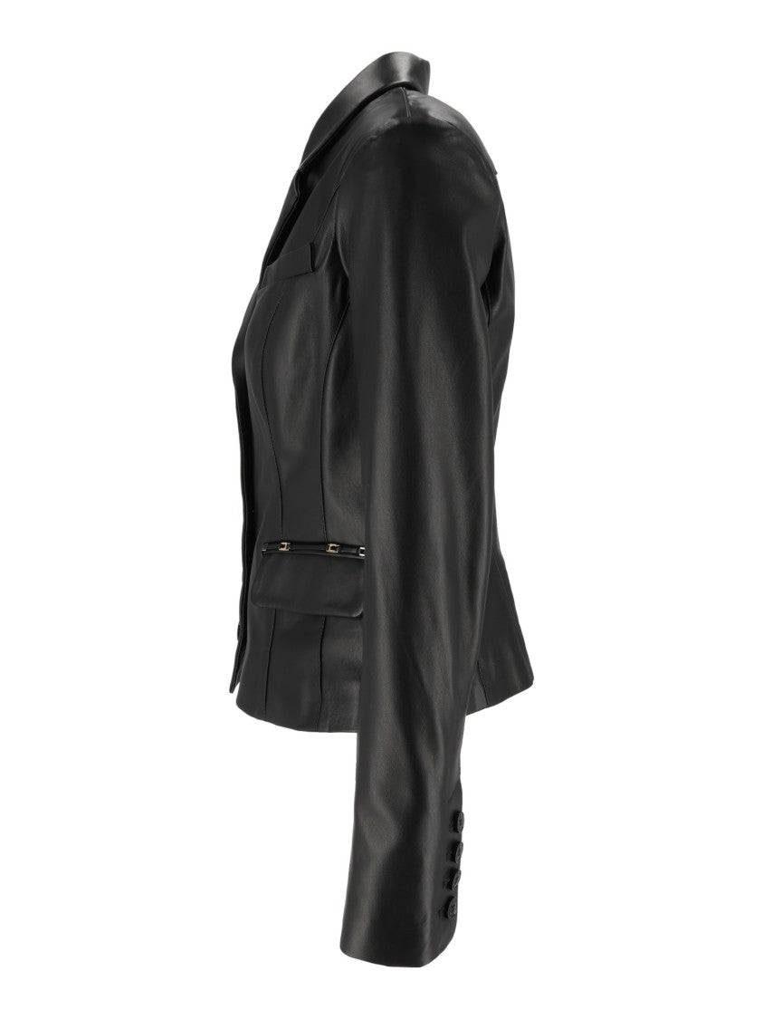 Elisabetta Franchi Black Sheepskin Leather Jacket