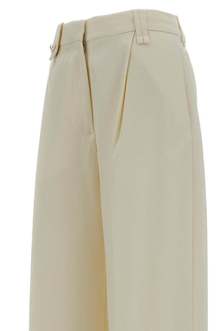 Simone Rocha White Cropped Pearl Daisy Wide-Leg Pants