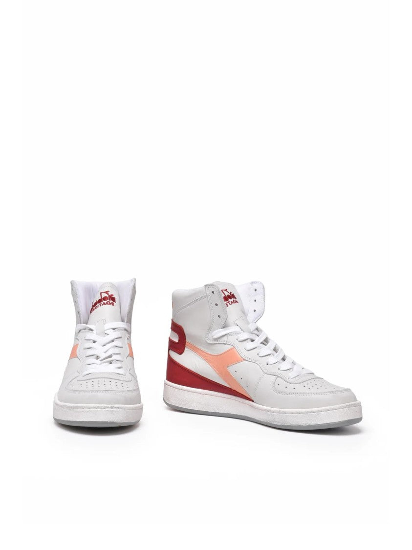 Diadora Heritage Grey Red Leather Basket Sneakers