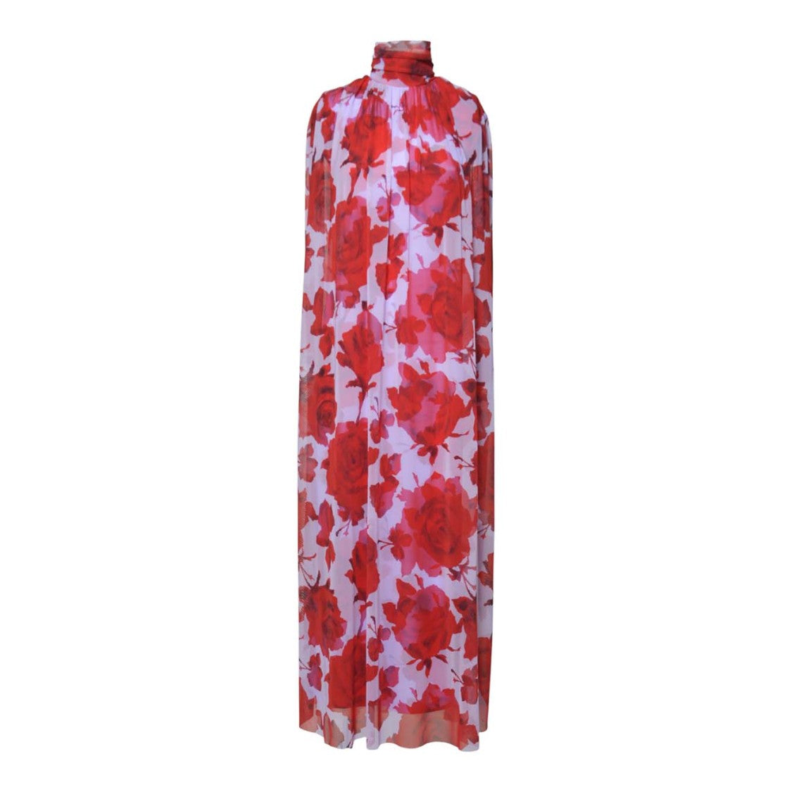 Msgm Maxi Dress With High Neckline And Cape-Like Sleeves