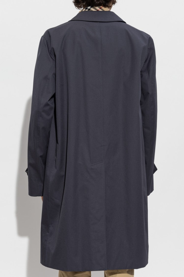 Burberry Navy Cotton Coat With Classic Collar