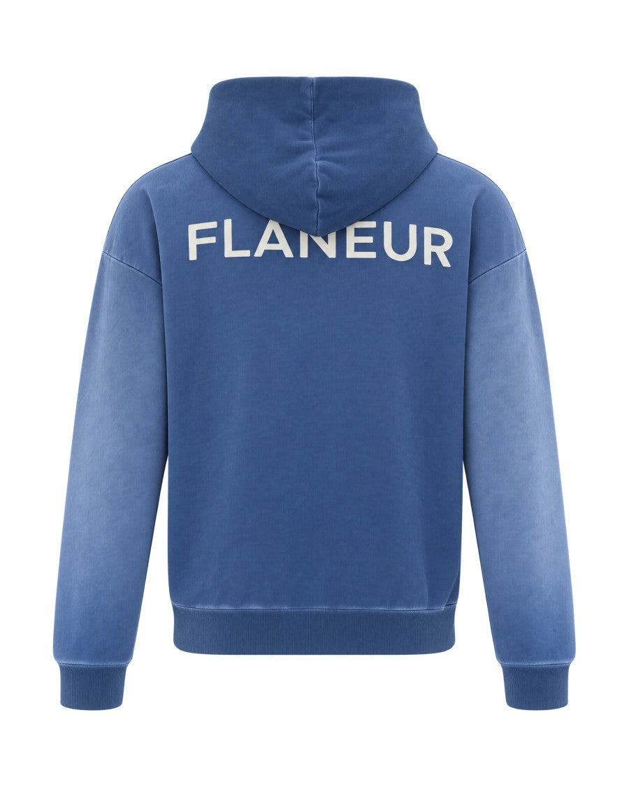 Flâneur Navy Faded Logo Print Hooded Zip Sweatshirt