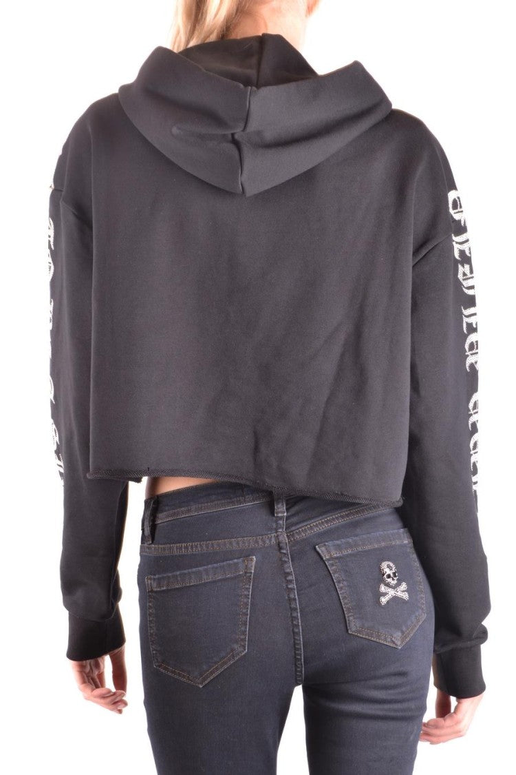 Philipp Plein Cropped Black Hoodie With Gothic Text
