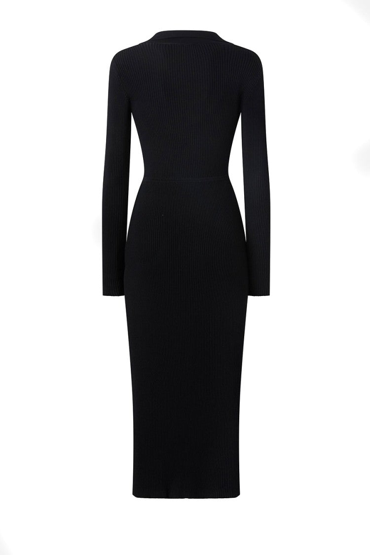 Pinko Black Midi Dress With Deep V-Neckline