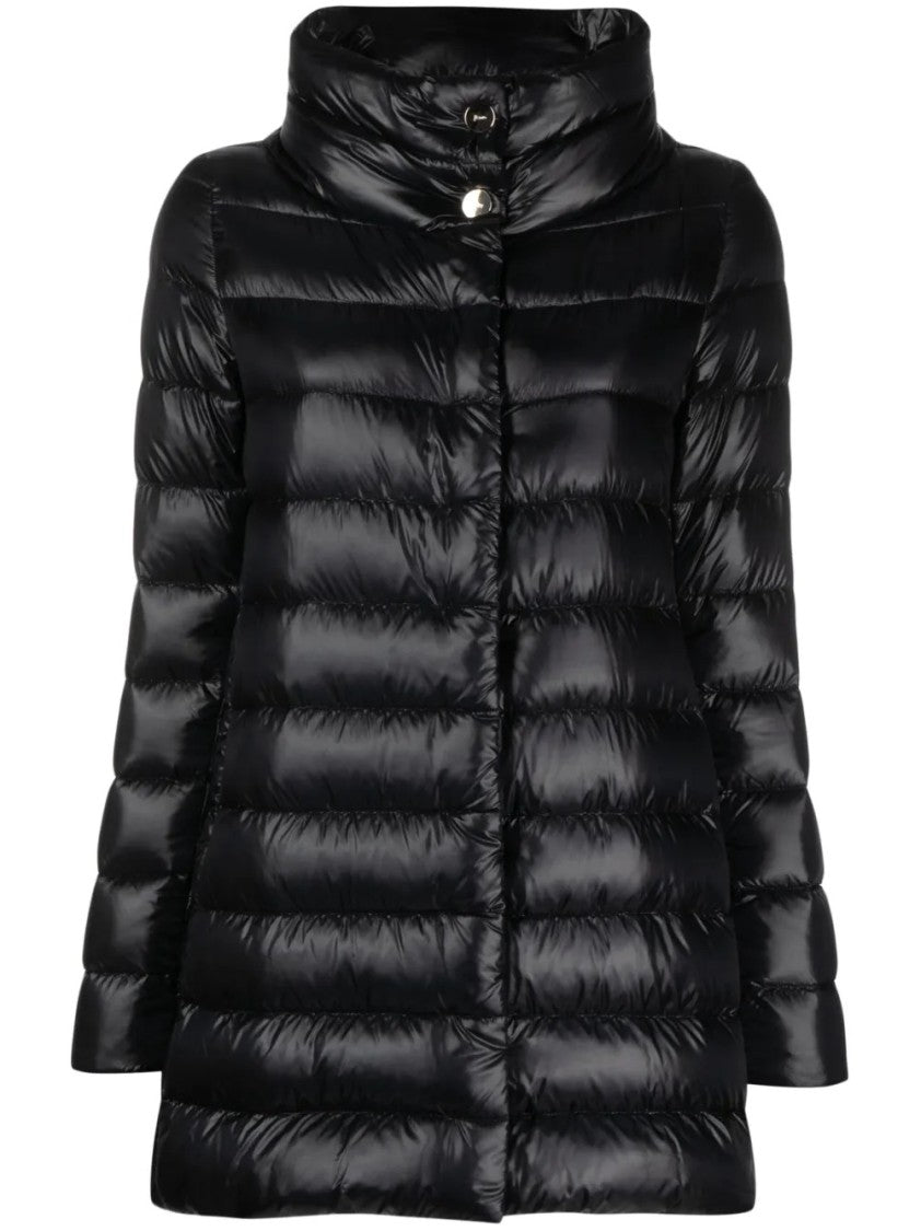 Herno Black High Collar Puffer Jacket With Horizontal Quilting