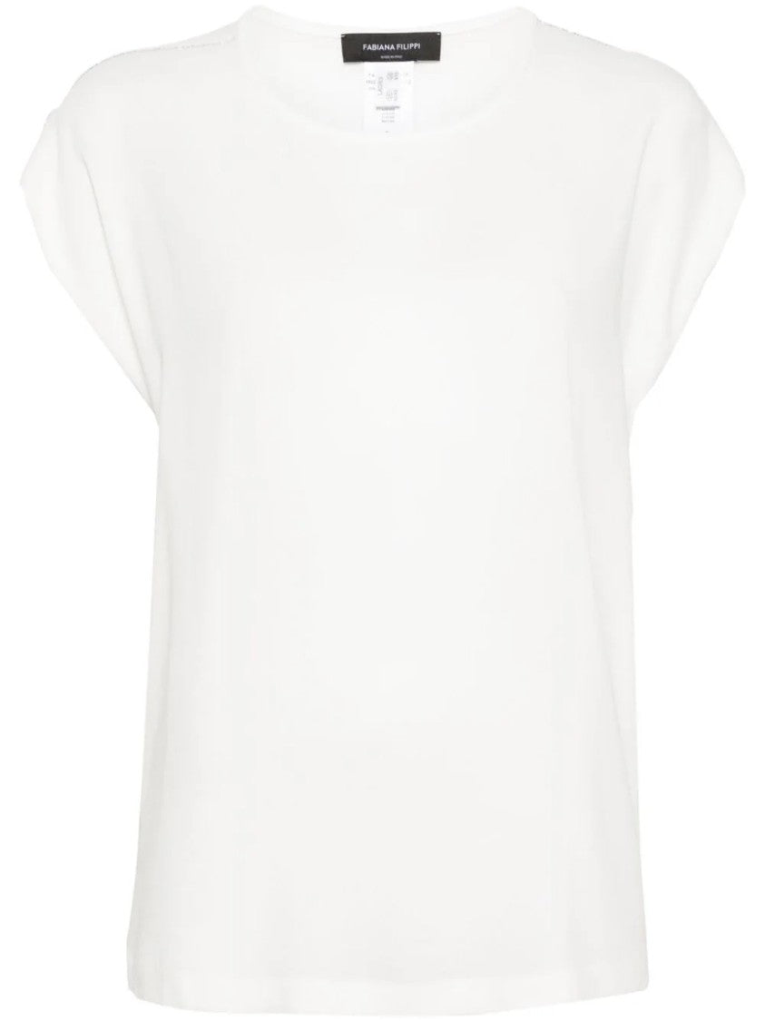Fabiana Filippi Viscose Blend Top With Design And Cap Sleeves