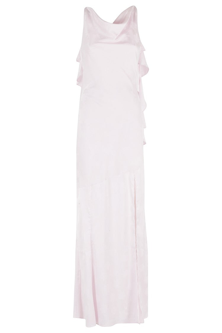 Rotate Pink Maxi Waterfall Back-Tie Patterned Polyester Maxi Dress