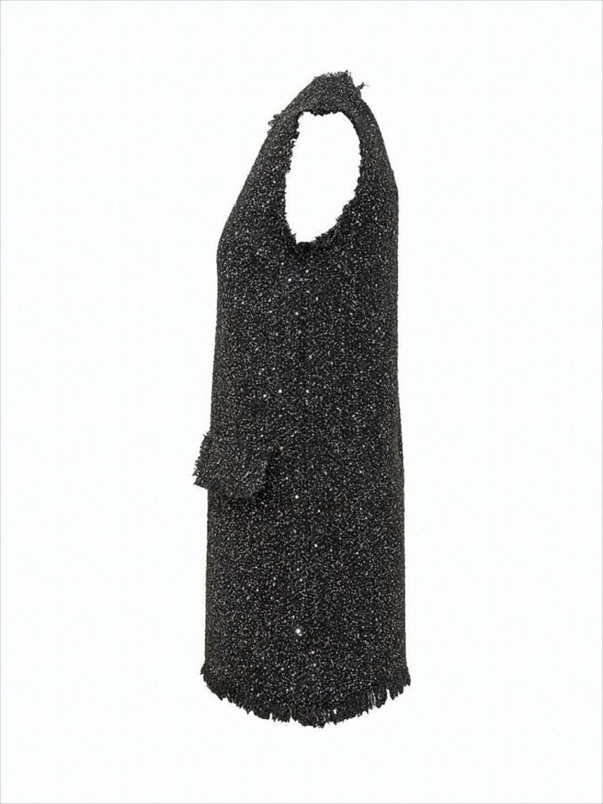 Msgm Textured Midi Dress With Fringed Hem