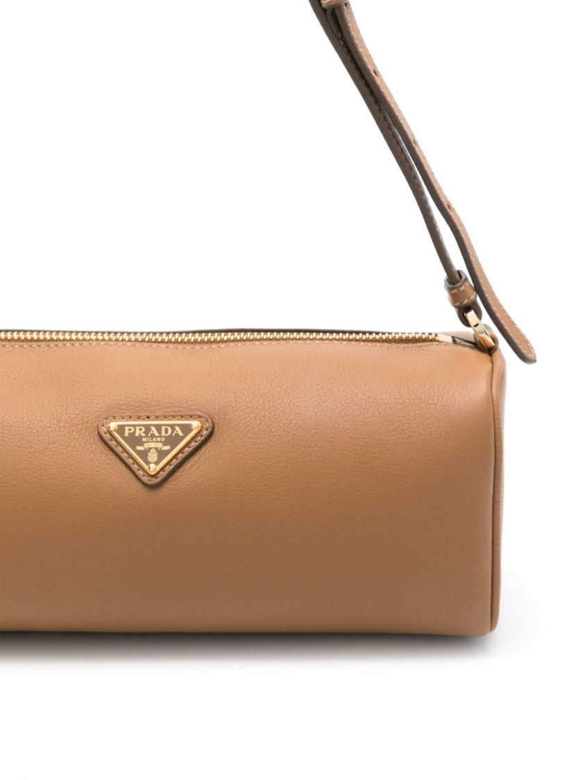 Prada Brown Leather Pouch With Adjustable Handle