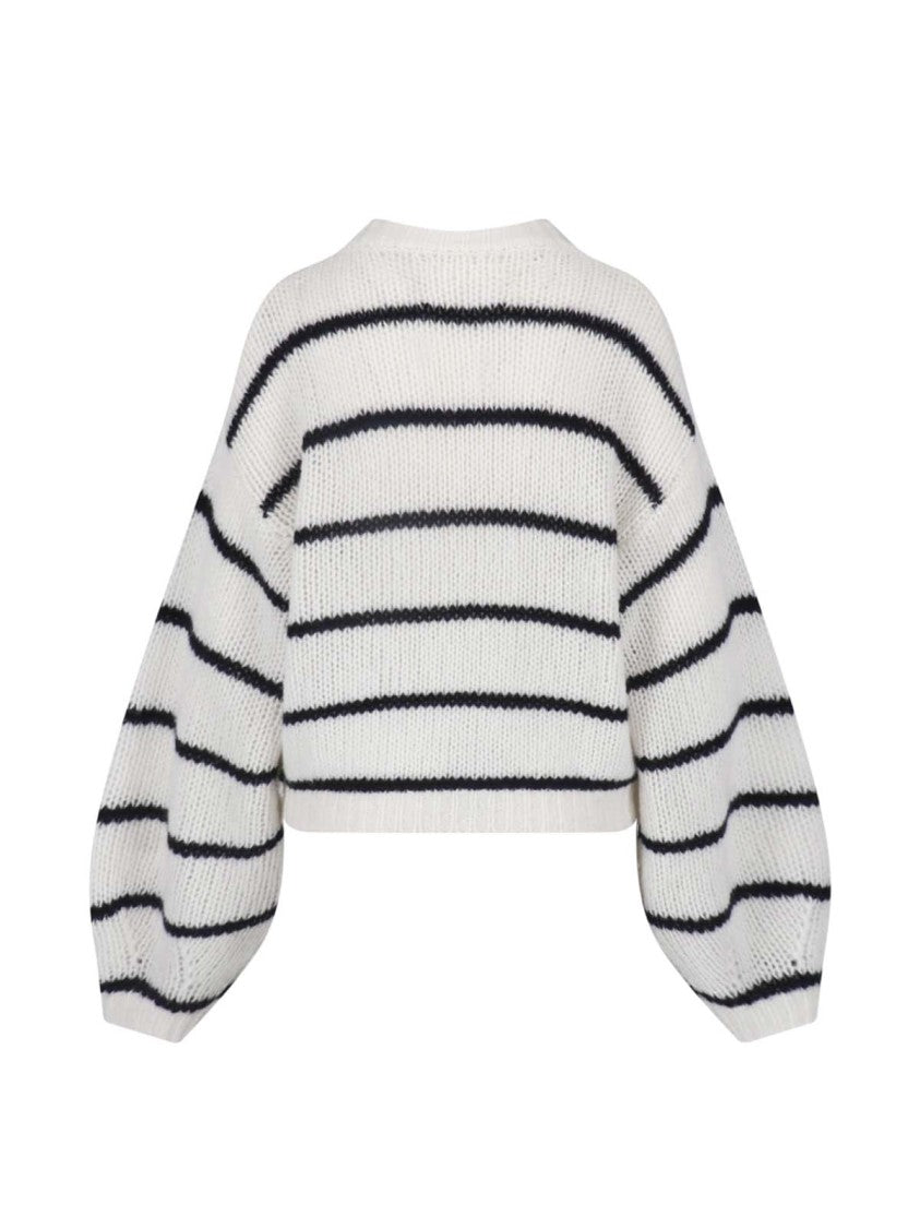 Lisa Yang Striped Cropped Balloon Sleeve Knit Sweater