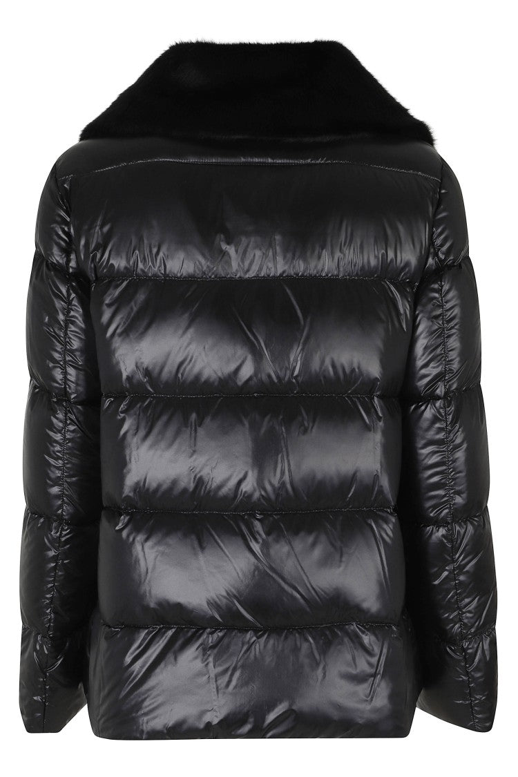 Herno Black Faux Fur Wide Lapel Collar Polyamide Down Jacket