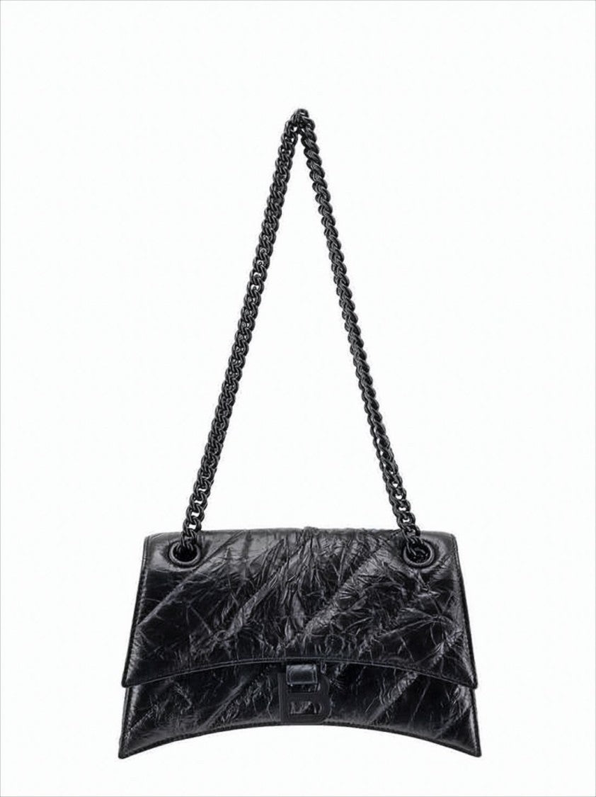 Balenciaga Textured Calf Leather Shoulder Bag With Embossed Logo