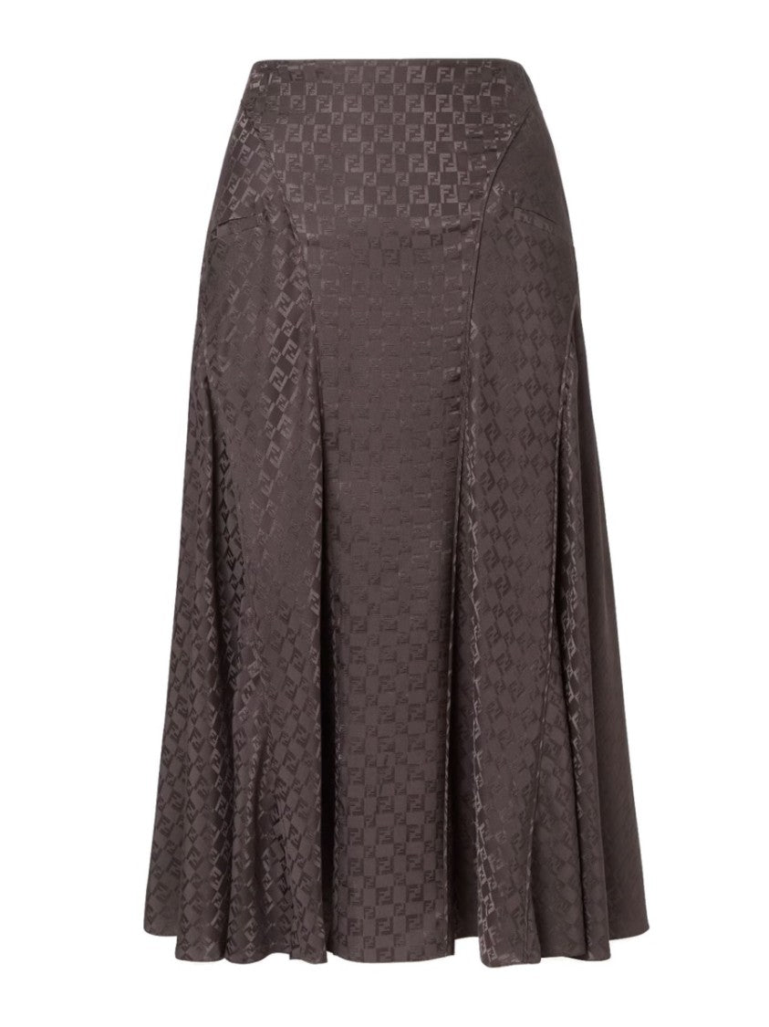 Fendi Ff Tonal Motif Silk Midi Skirt