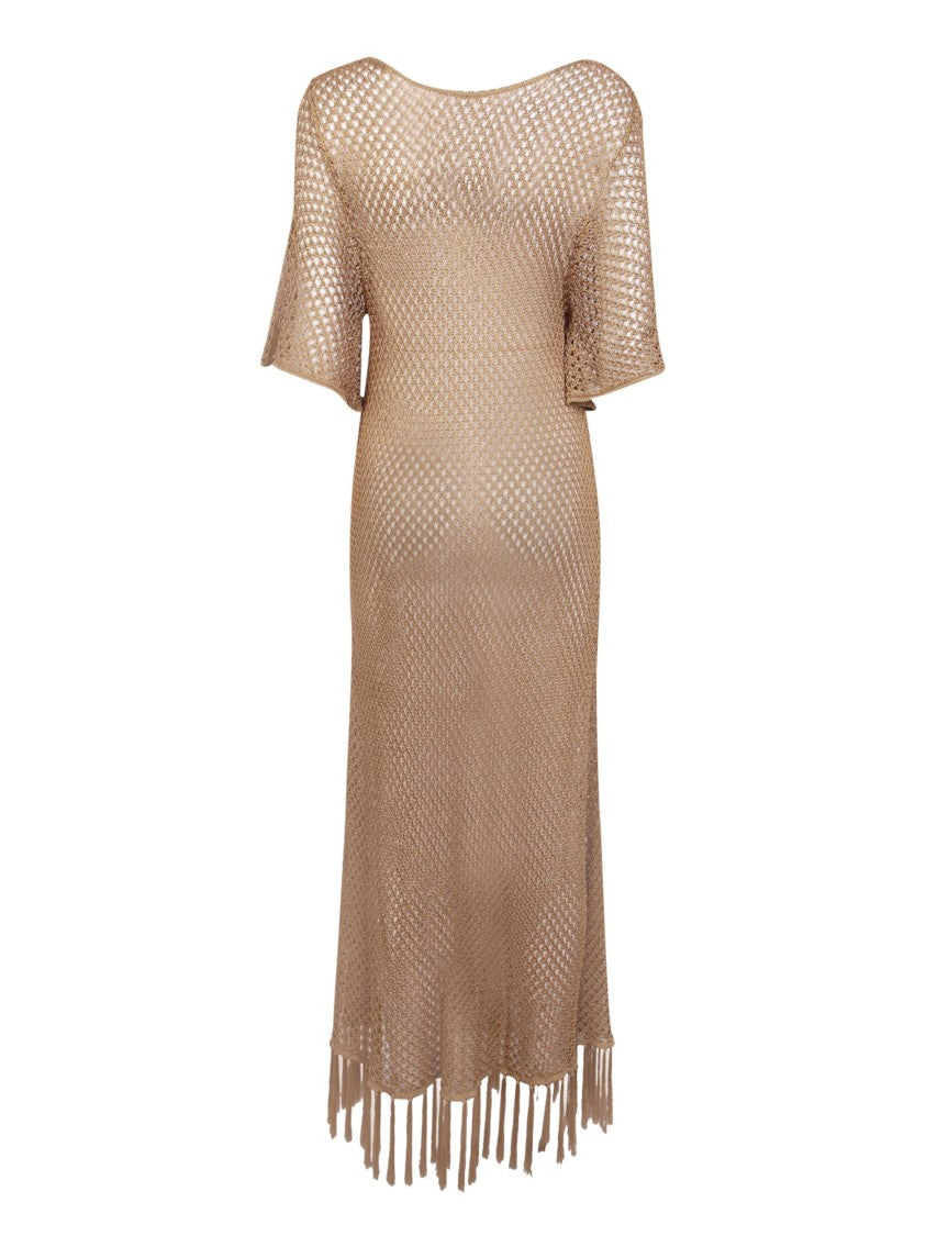 Dodo Bar Or Metallic Gold Mesh V-Neck Dress