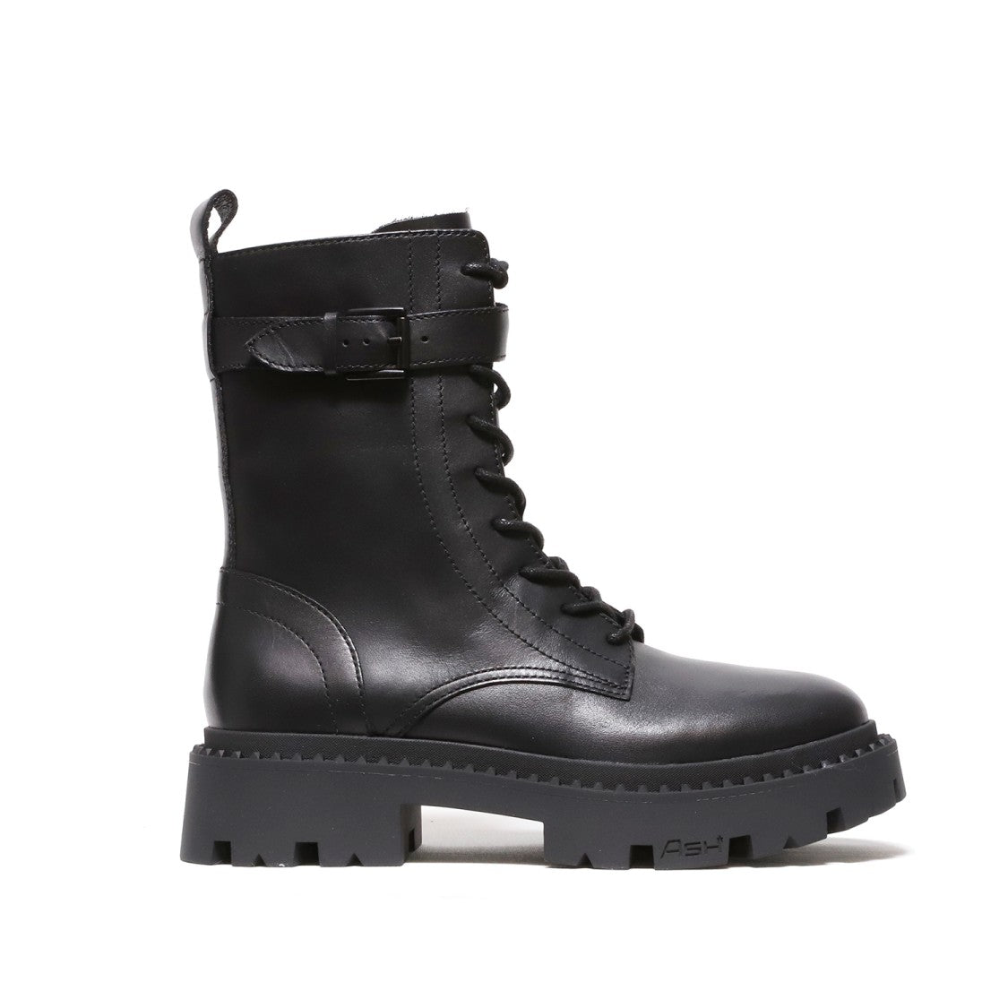 Ash Amphibious Boot Tied In Black Leather With Side Buckle