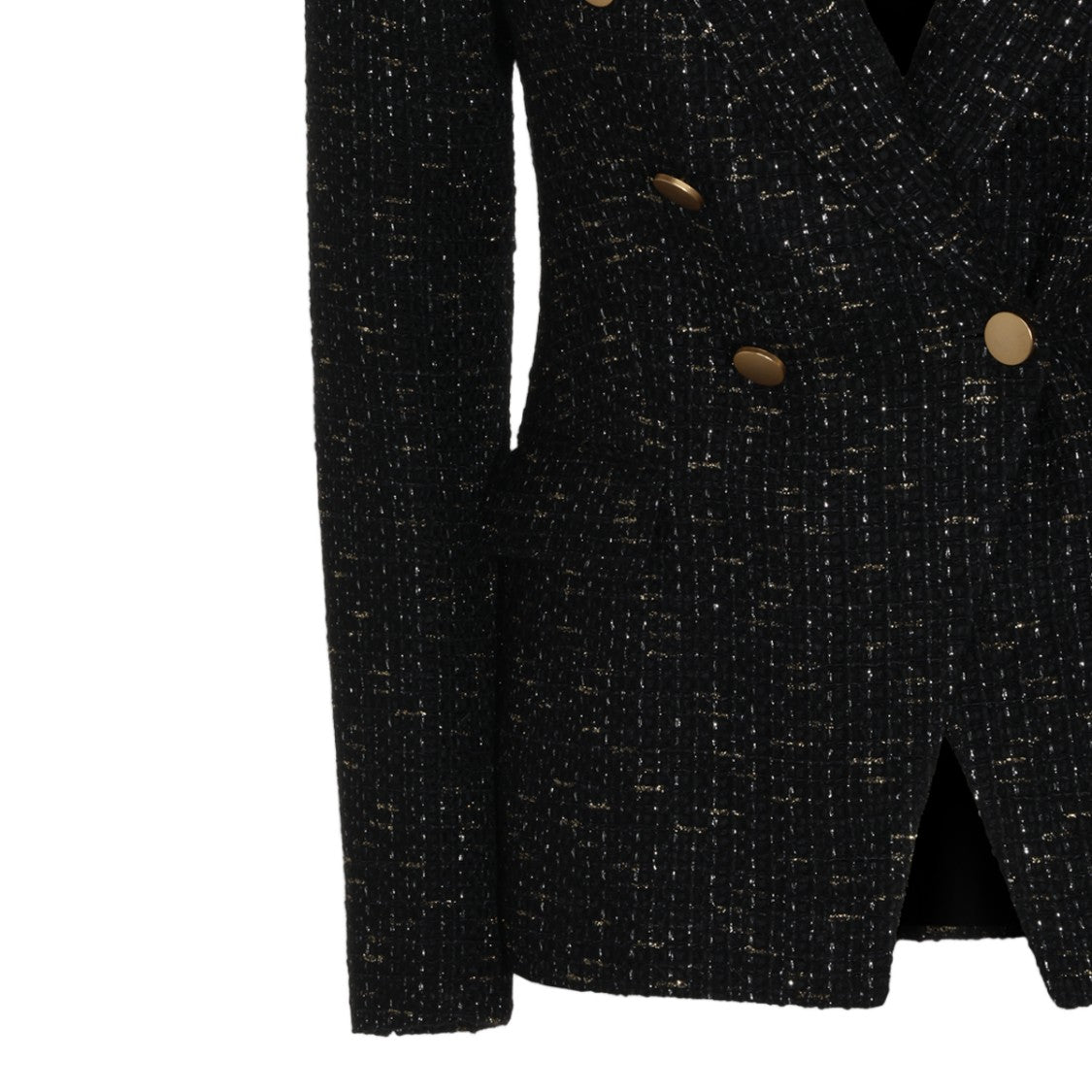 Tagliatore Black Double-Breasted Gold Accent Tweed Jacket