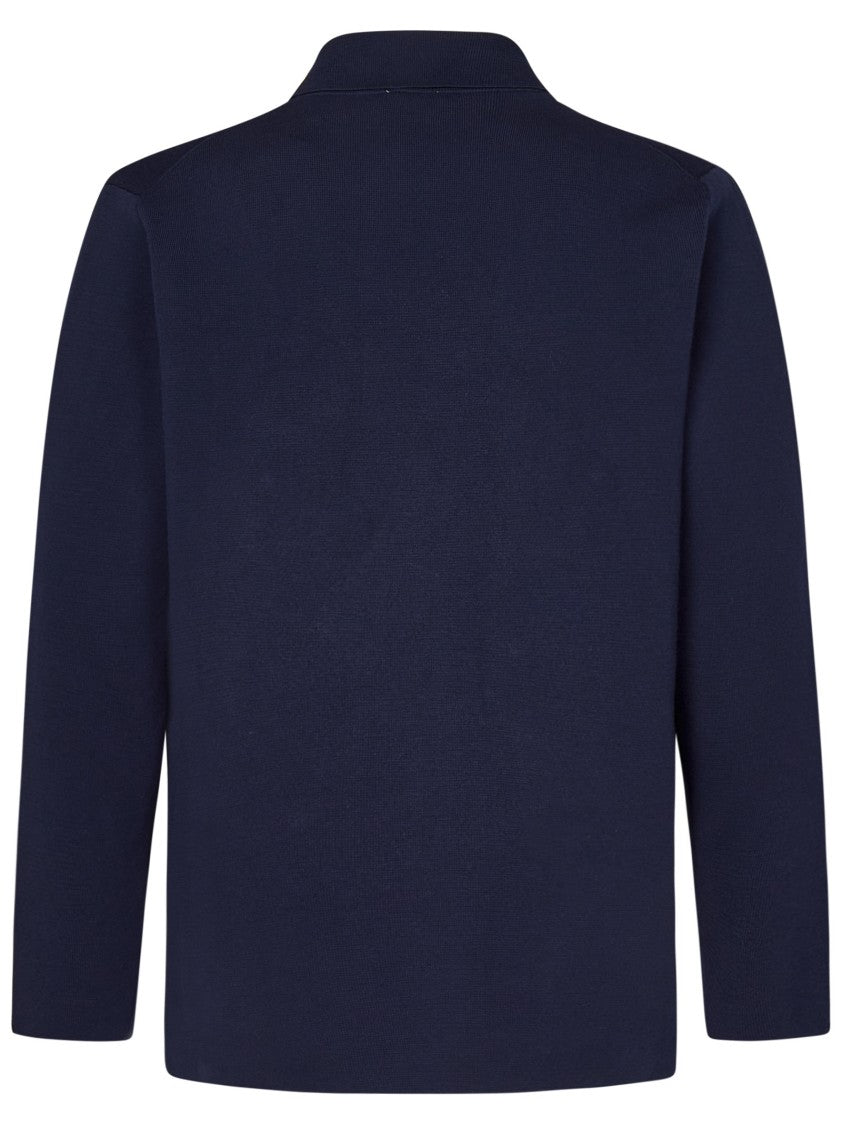 Kiton Navy Cotton Double-Breasted Blazer With Peak Lapels