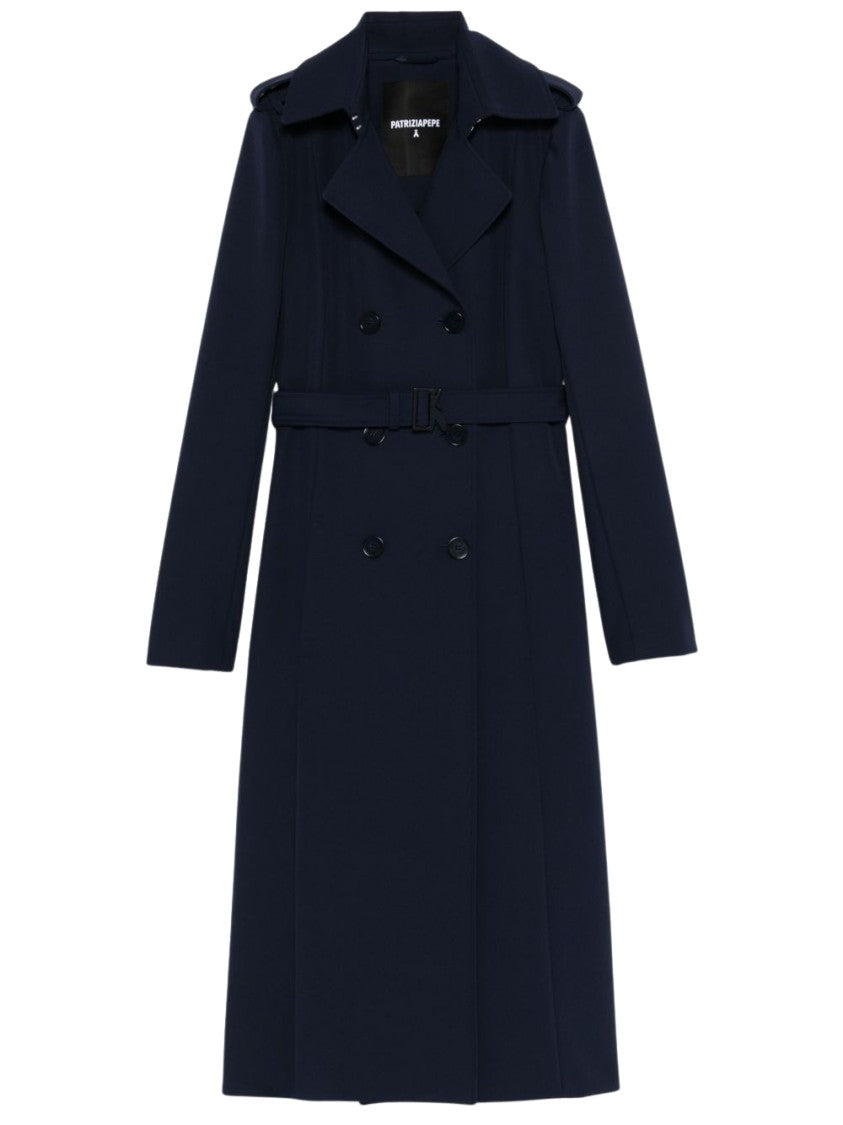 Patrizia Pepe Navy Blue Double-Breasted Trench Coat