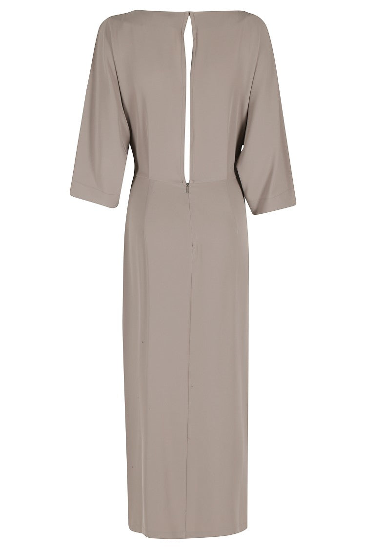 Meimei J. Taupe Wrap Skirt Kimono Design Polyester Midi Dress
