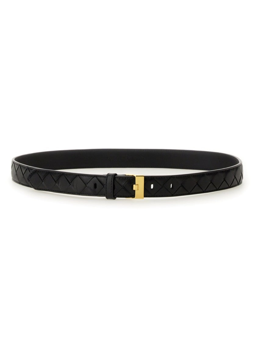 Bottega Veneta Slim Woven Pattern Calf Leather Belt
