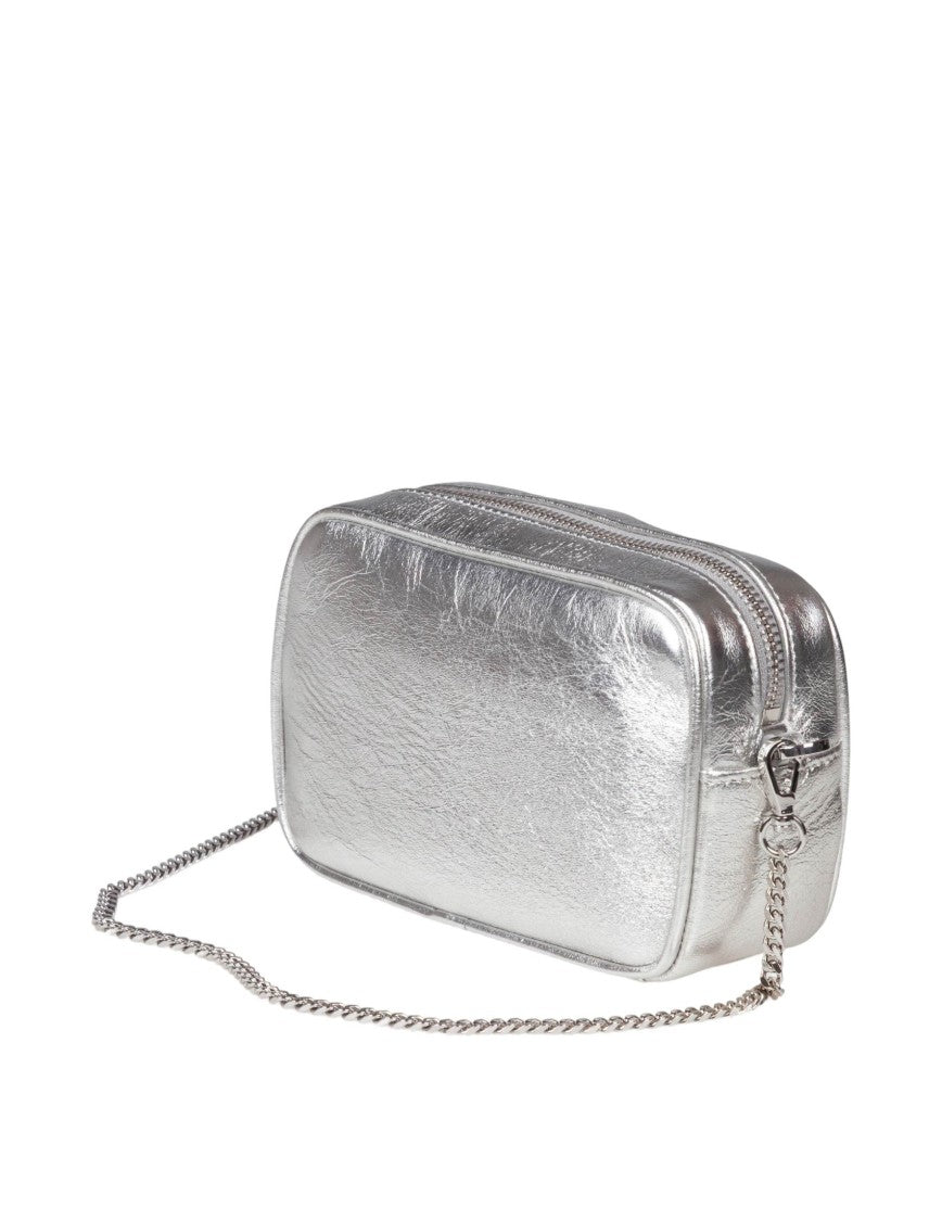 Golden Goose Mini Star Bag In Laminated Silver Leather With Embossed Detail