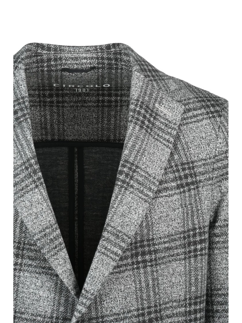 Circolo 1901 Rounded Jacket With Notched Lapel And Grey Checkered Pattern