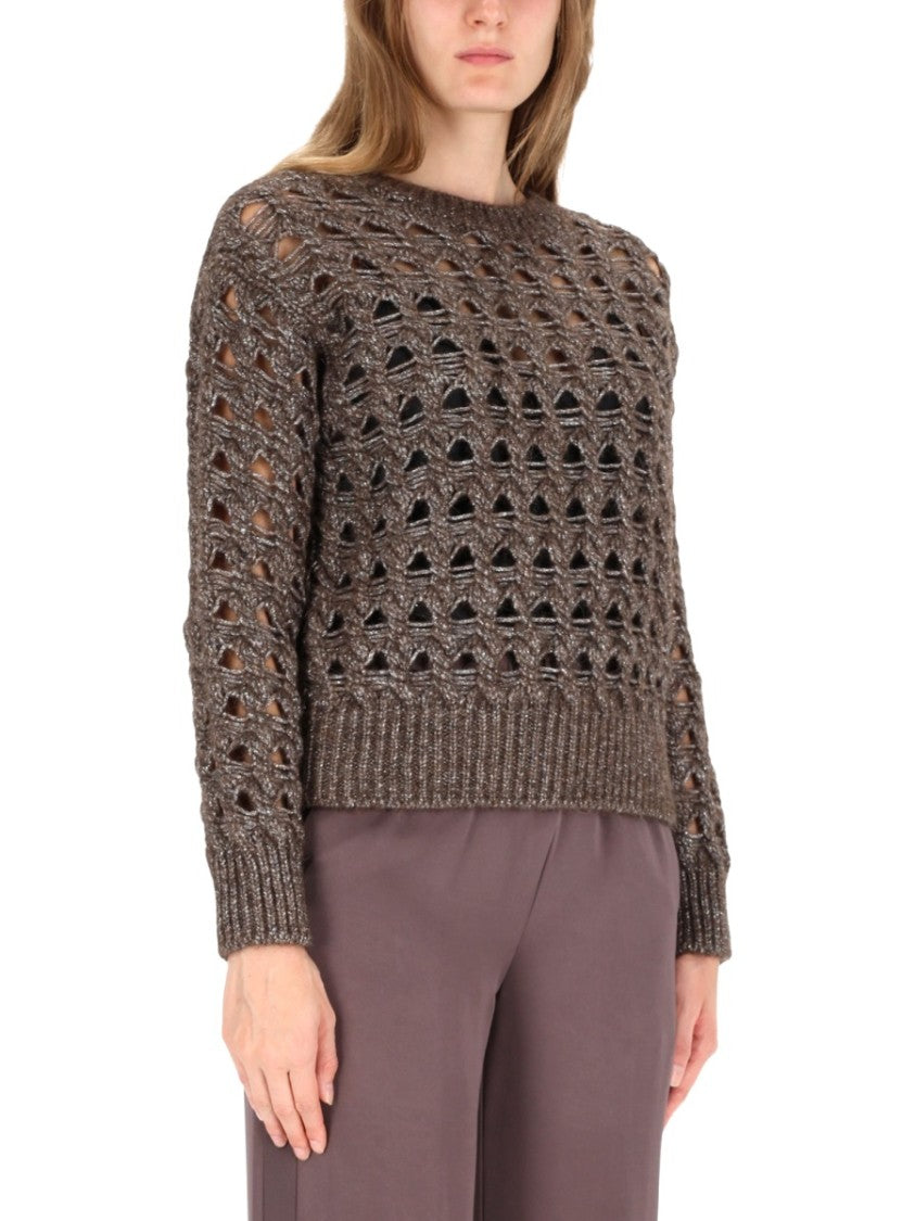 Herno Chunky Knit Sweater With Openwork Design And Metallic Sheen