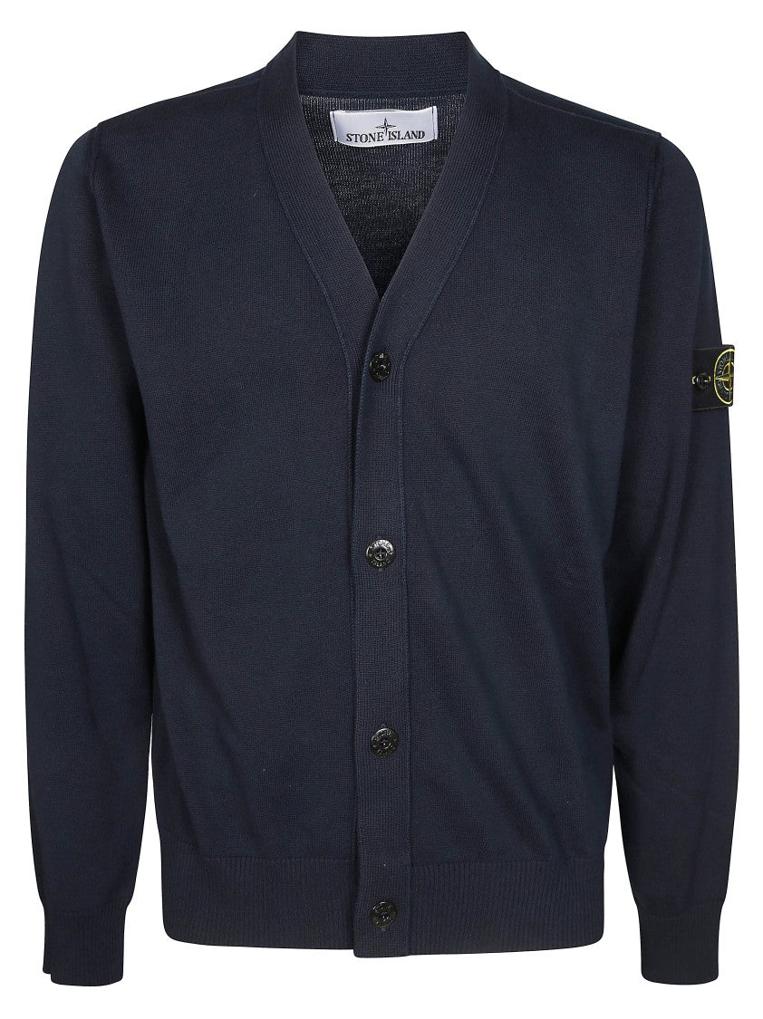 Stone Island Black Cardigan With V-Neckline And Logo Detail