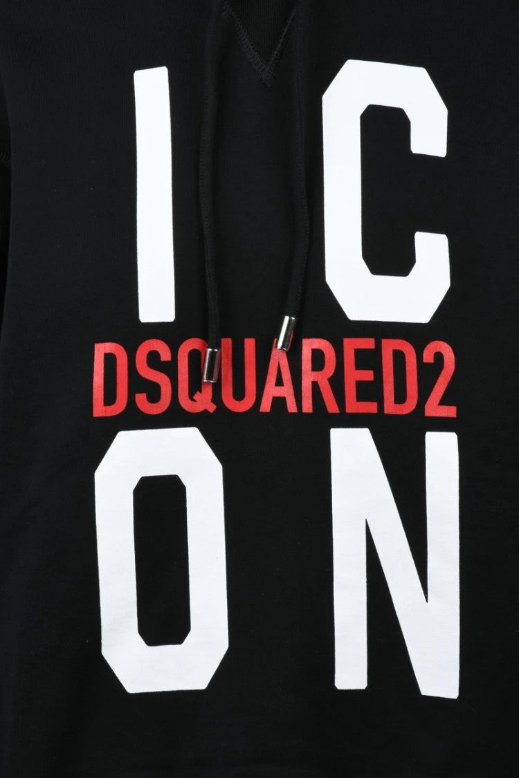 Dsquared2 Cropped Black Hoodie With Drawstring Hood