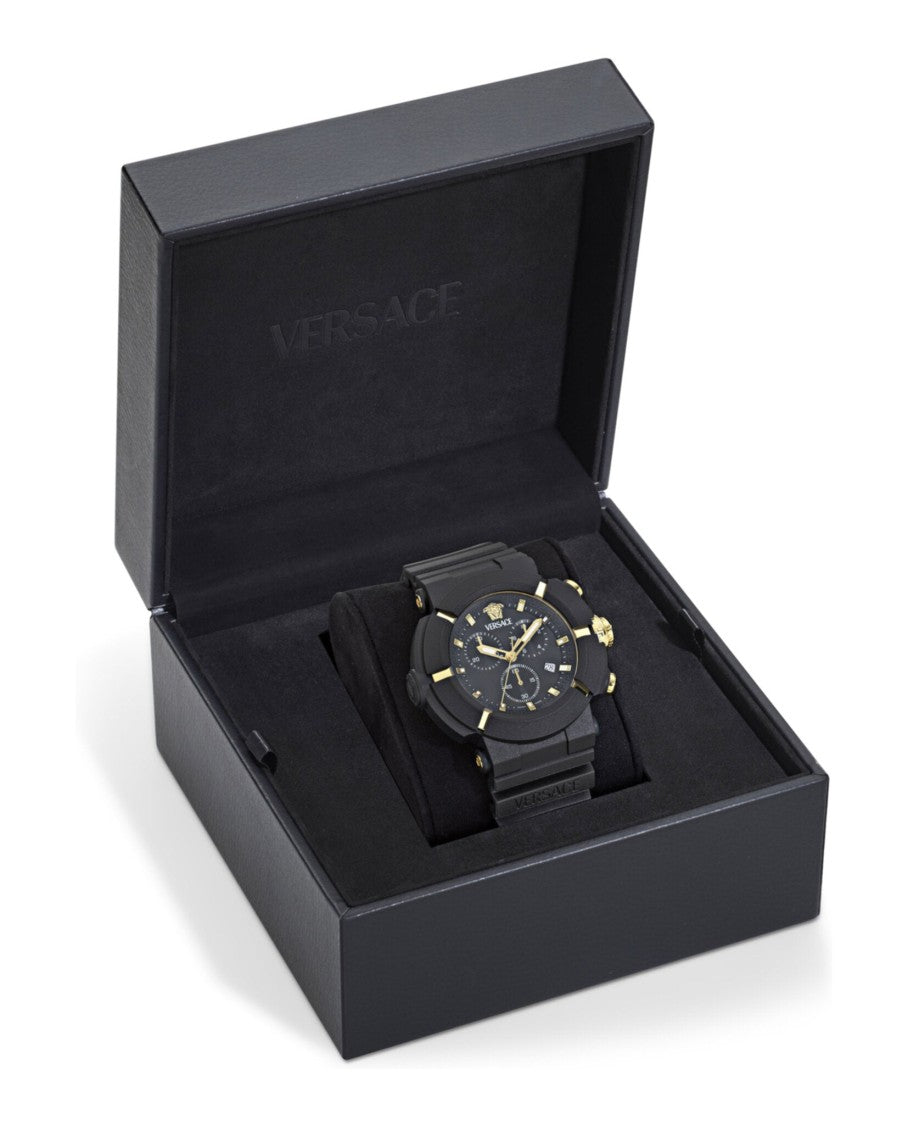Versace Real Active Chrono Silicone Watch With Gold-Tone Accents And Medusa Emblem