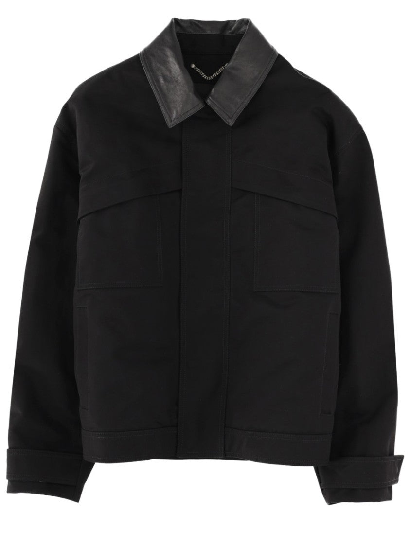 Golden Goose Black Boxy Leather Collar Cotton Casual Jacket