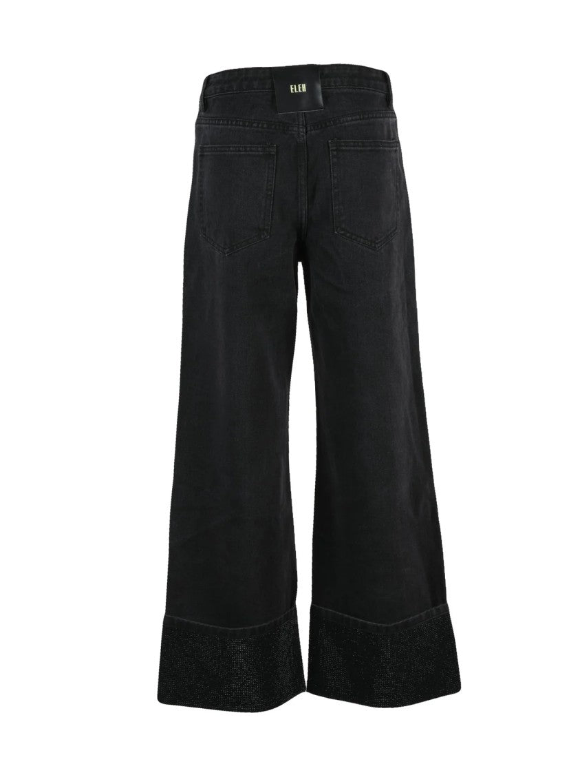 Eleh High-Waisted Wide-Leg Black Jeans With Cuffed Hem