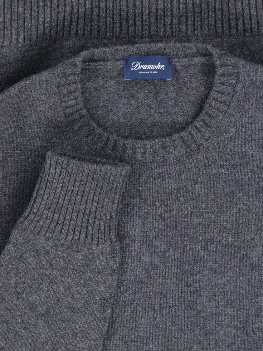 Drumohr Textured Knit Grey Sweater With Round Neckline