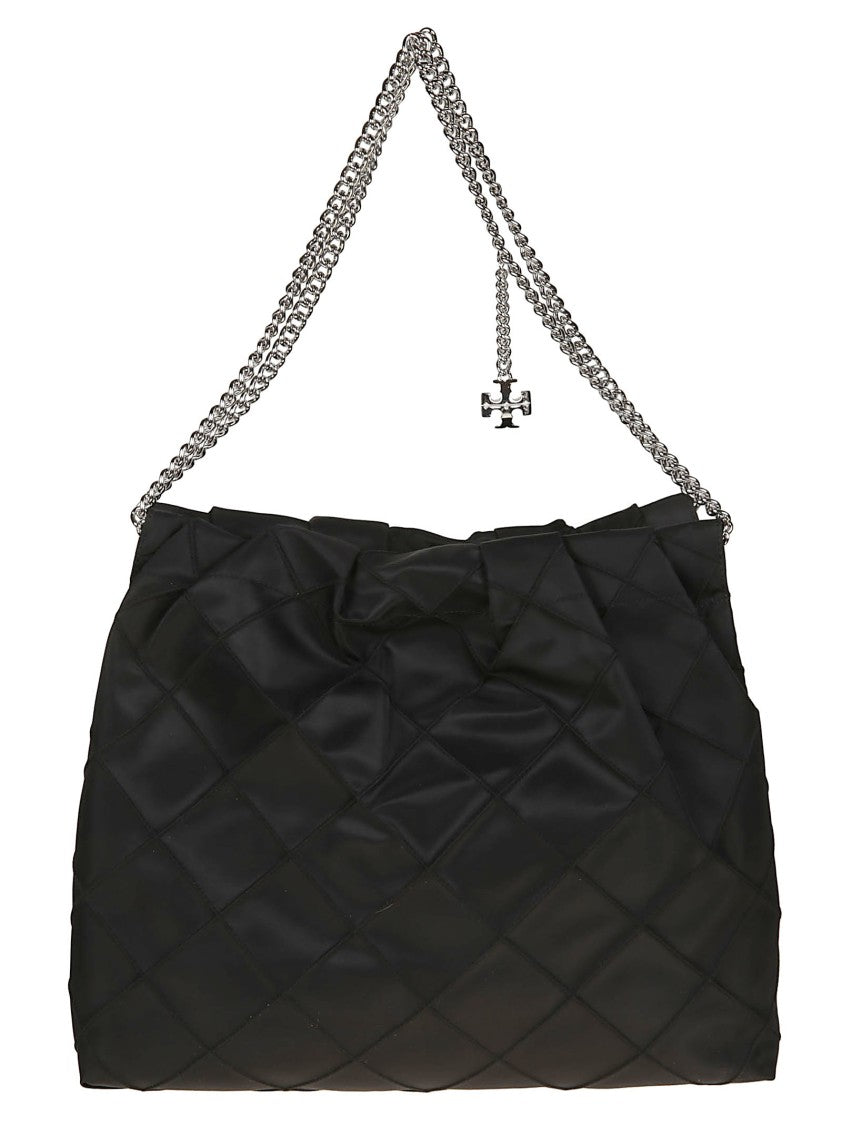 Tory Burch Fleming Quilted Black Polyamide Hobo Bag