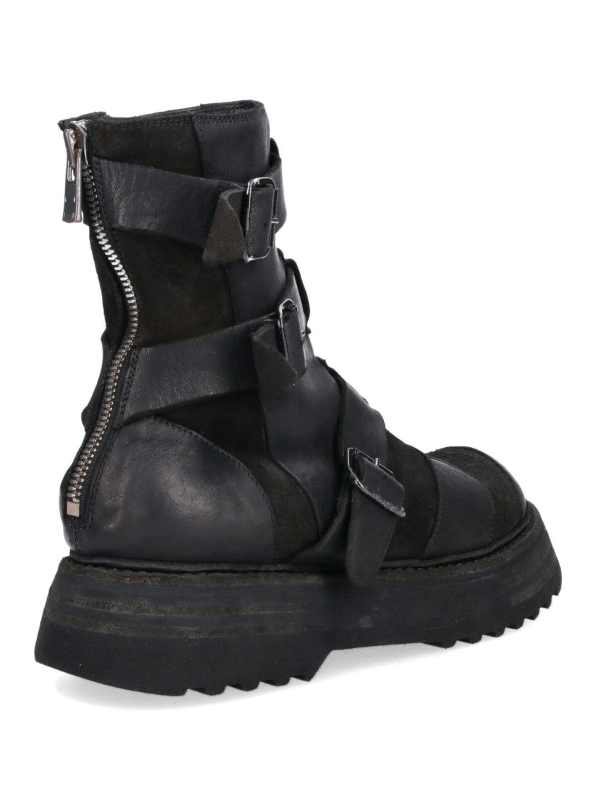 Guidi Black Rugged Buckle Strap Boots