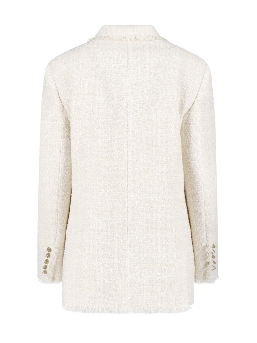 Balmain Cream Double-Breasted Tweed Gold-Tone Blazer