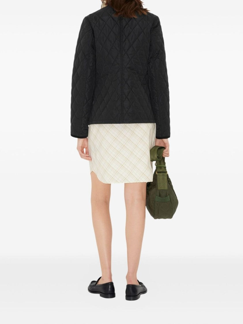 Burberry Black Quilted Jacket With Corduroy Collar And Diamond Pattern