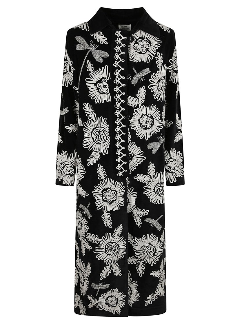 Forte Forte Black Embroidered Cape With Intricate Floral Motifs