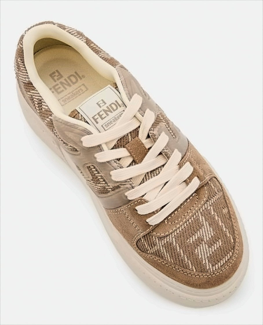 Fendi Brown Low-Top Sneakers With Textured Pattern And Rubber Sole