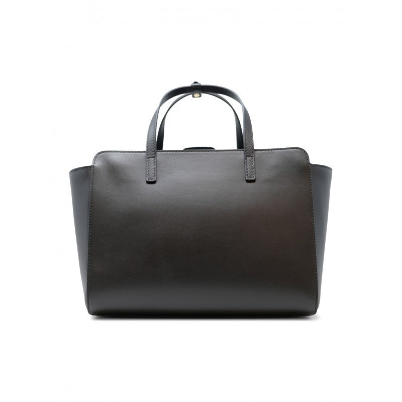 Hidesins Structured Black Leather Handbag With Embossed Logo