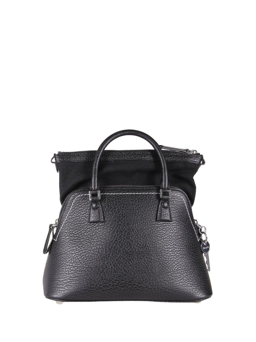 Maison Margiela Trapezoidal Textured Leather Tote Bag With Distinctive White Label