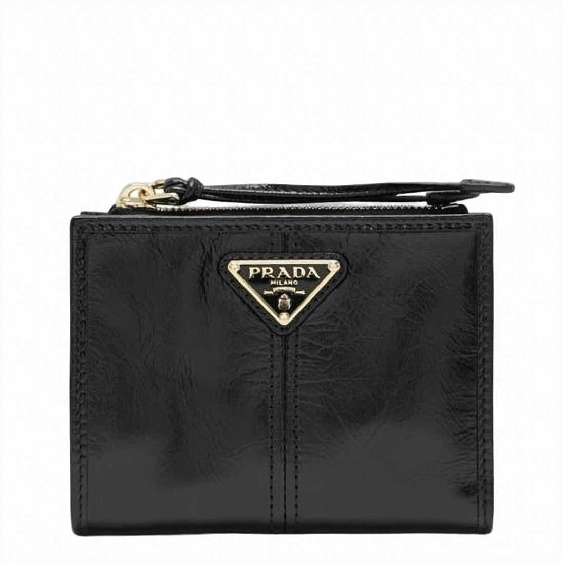 Prada Finish Compact Bifold Wallet With Metal Logo