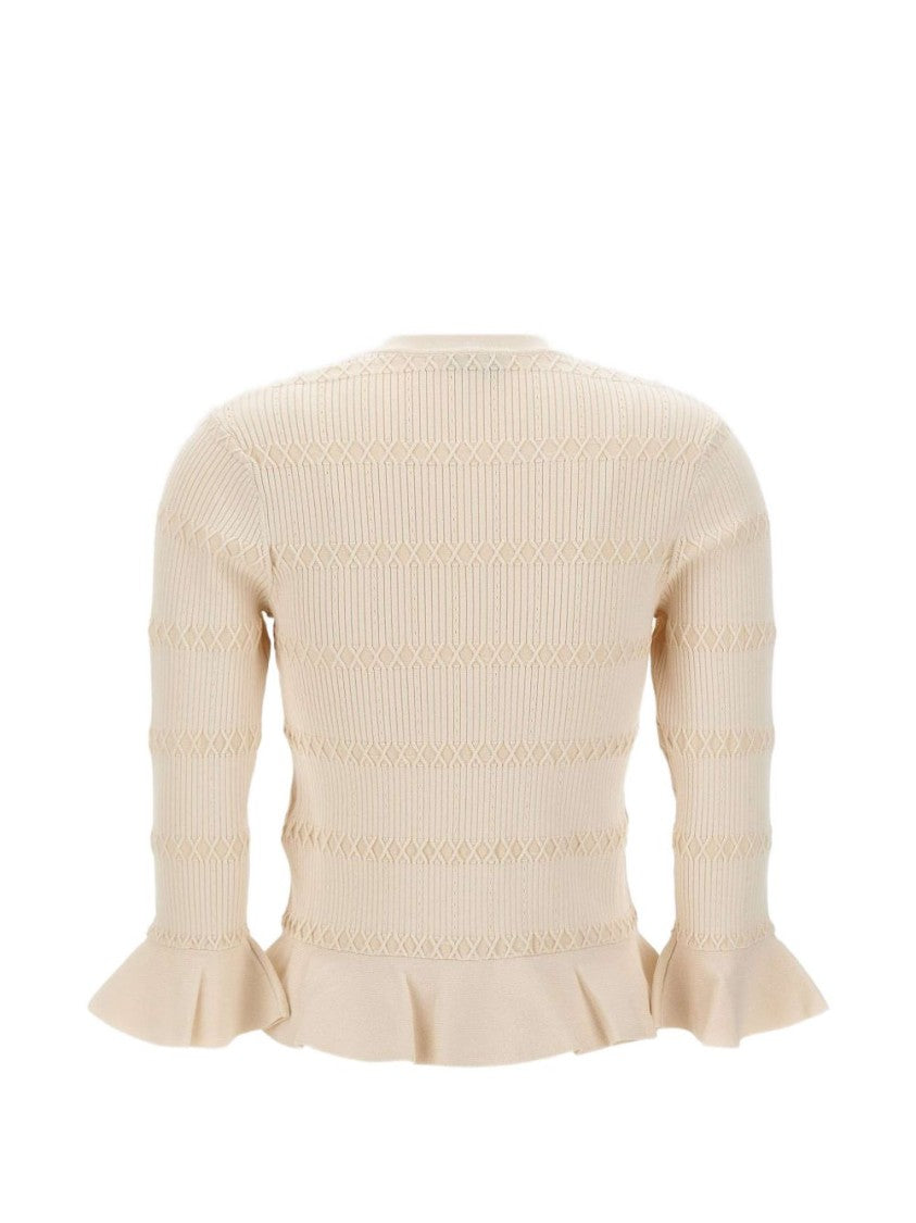 Liu Jo Off-White Crew Neck Ruffled Jacket