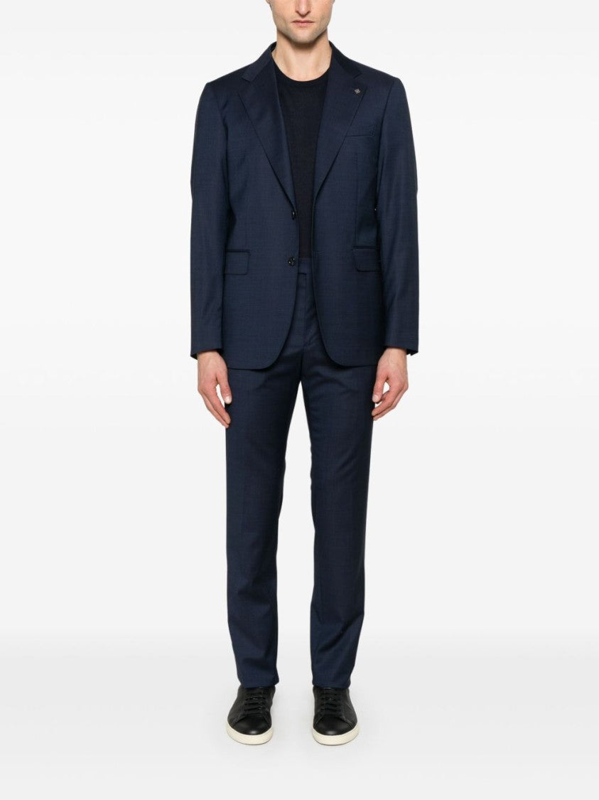 Tagliatore Navy Blue Suit With Brooch Detail