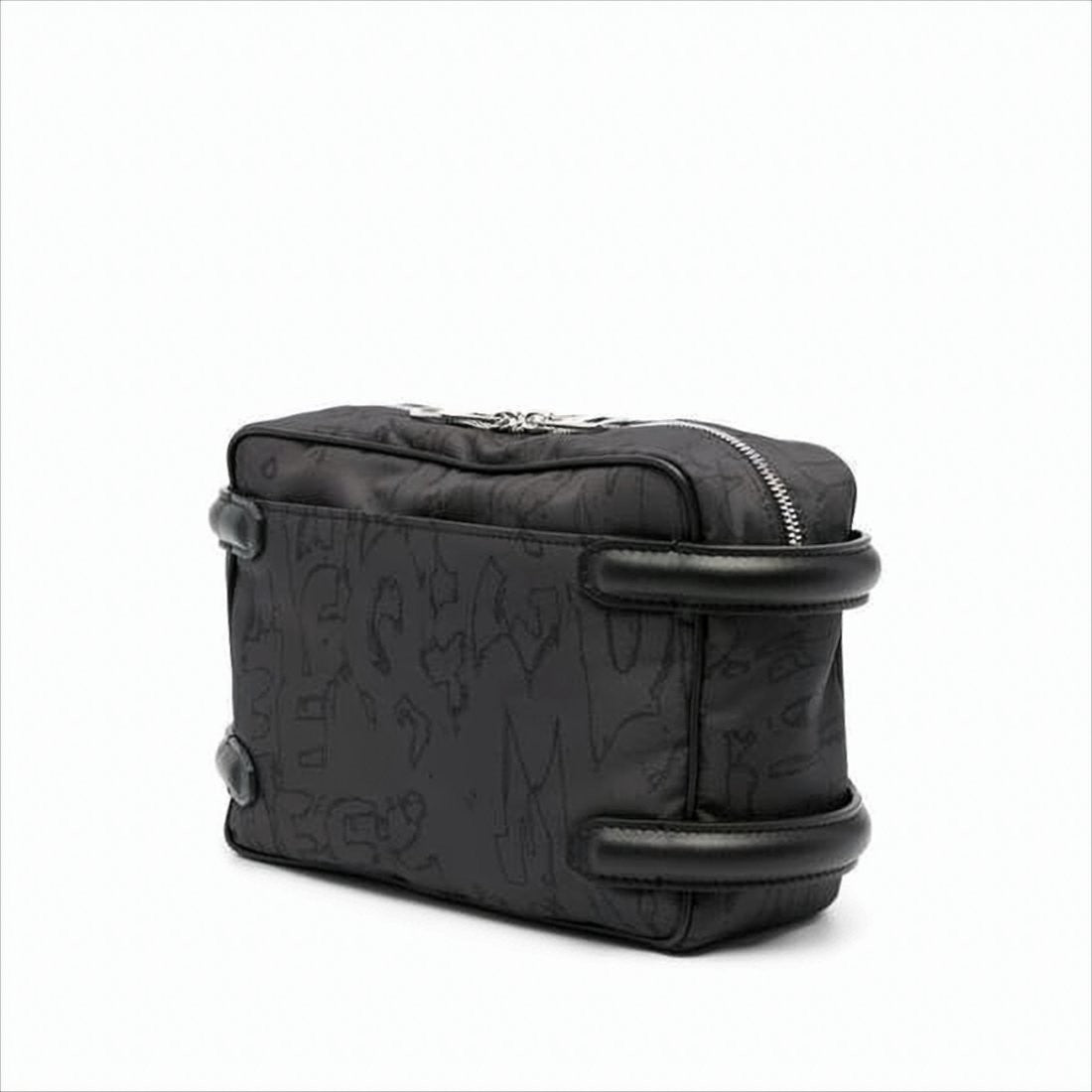 Alexander Mcqueen Rectangular Black Nylon Crossbody Bag With Leather Accents