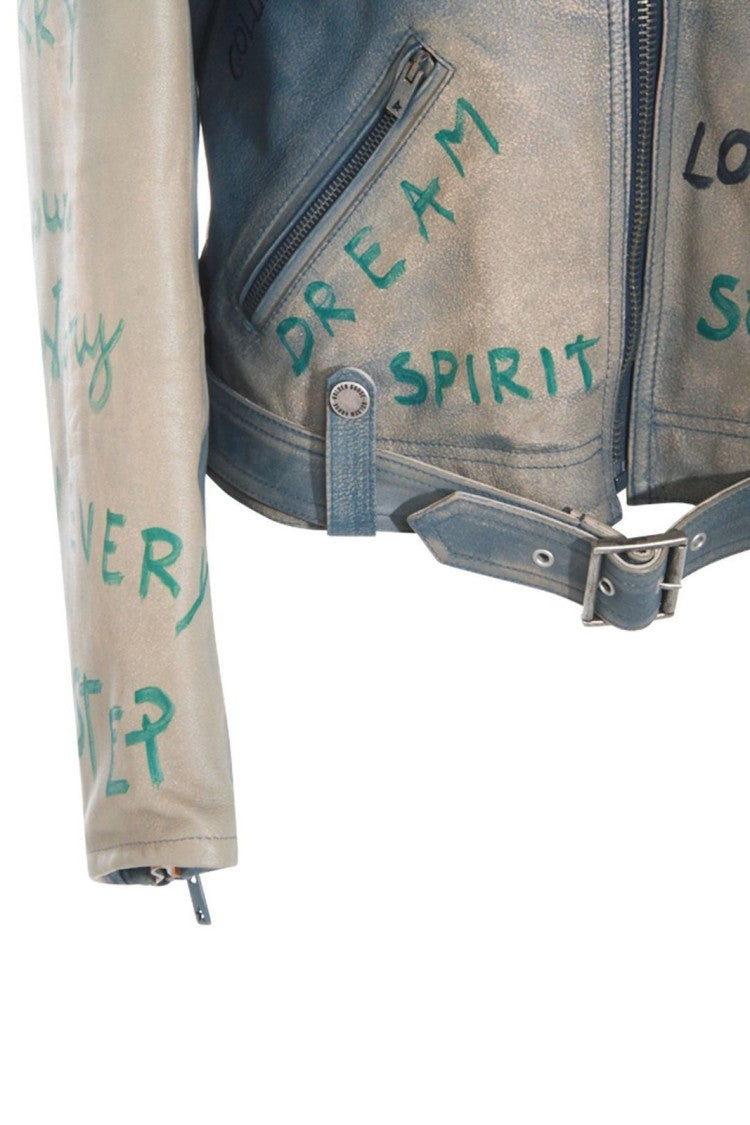 Golden Goose Full Zip Leather Jacket With Olimpia Lettering Detail