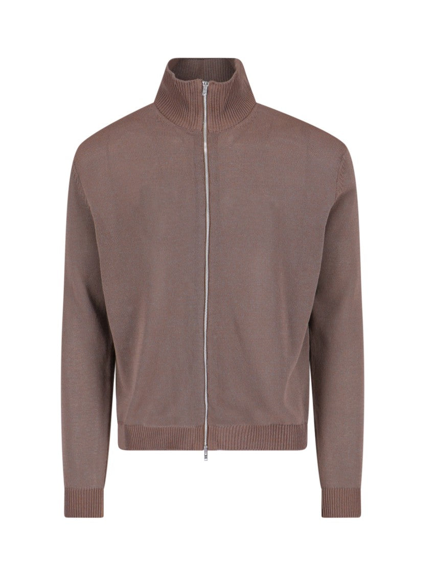 Our Legacy Brown Zip-Up Sweater With High Ribbed Collar