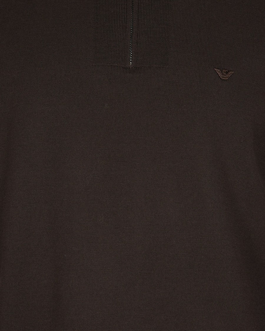 Emporio Armani Fitted Zip-Up Collar Knit Sweater With Contrasting Stripes
